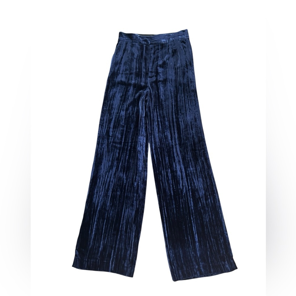 ZARA New Limited Edition Navy Blue Wide Leg Velvet Pants Trouser Sz MT Steampunk